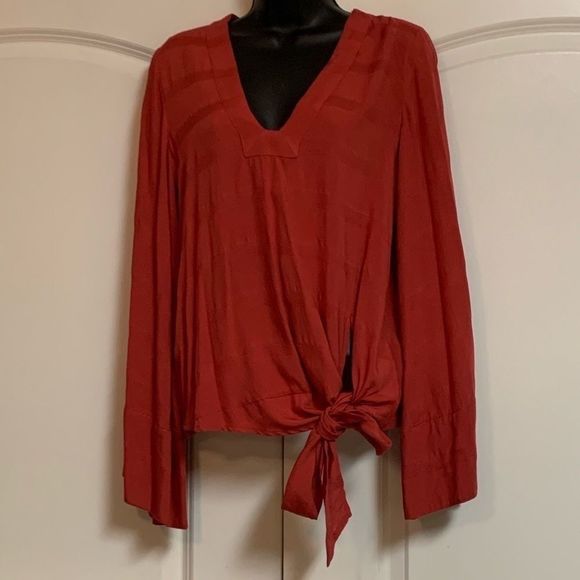 Free People Rust Sienna Coral V Neck Side Tie Oversized Side Tie Blouse XS - Picture 1 of 11